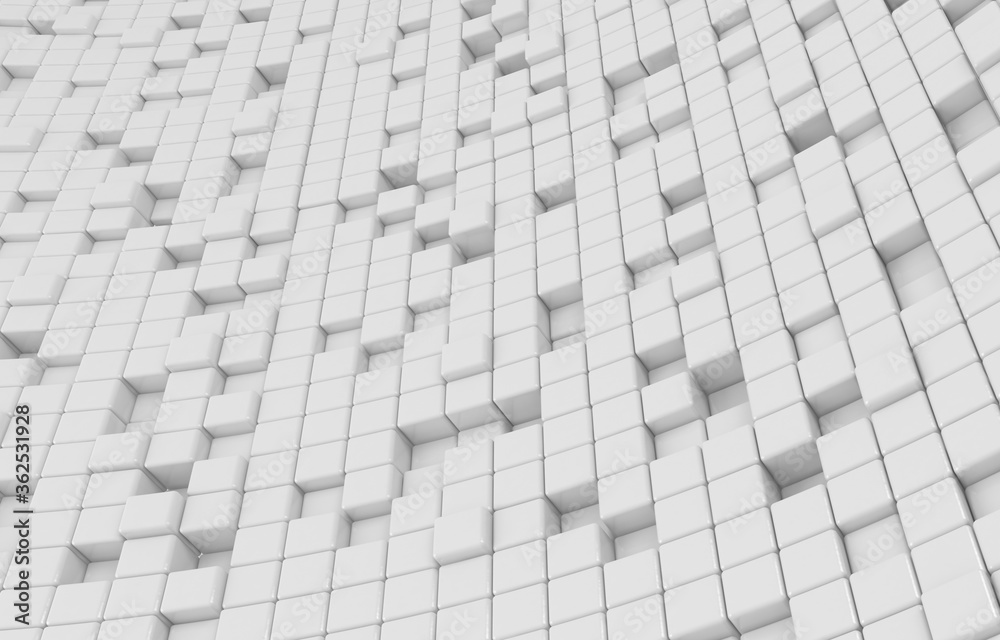 Abstract geometric shape of white cubes 3d render. Futuristic fashioned glossy background. Abstract geometric shape of white cubes 3d render. Futuristic fashioned glossy background.