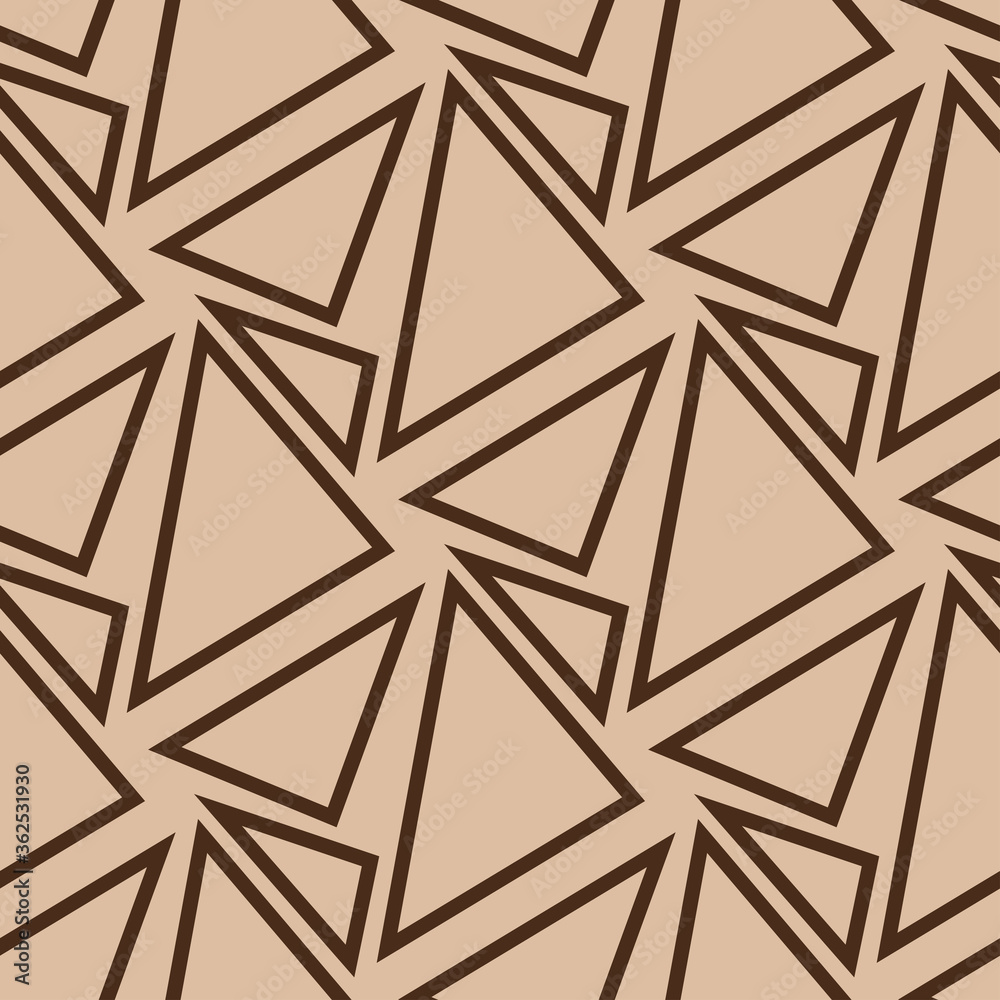 Geometric triangle print. Beige and brown seamless background Geometric triangle print. Beige and brown seamless background