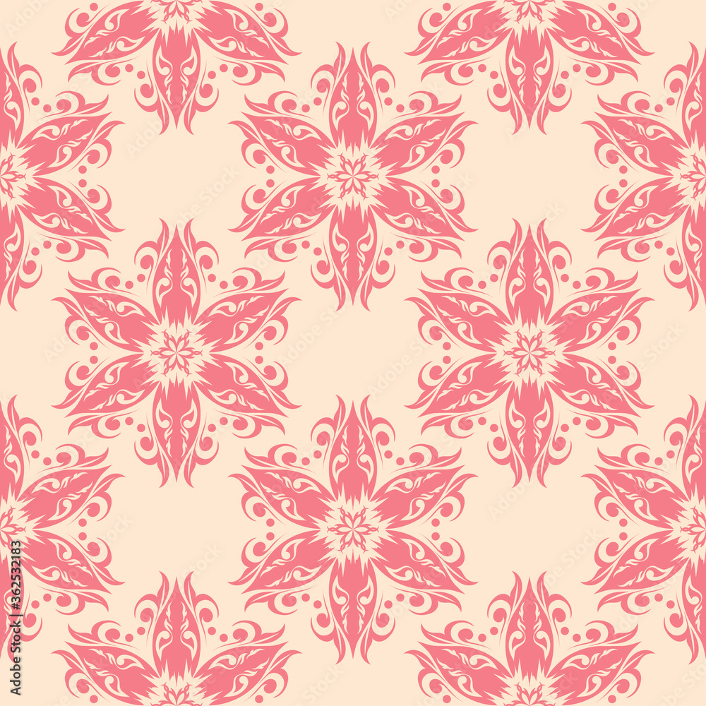 Floral seamless pattern. Pink design on beige background Floral seamless pattern. Pink design on beige background
