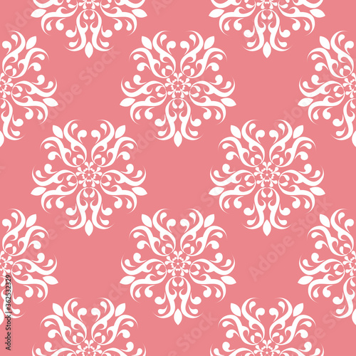 Seamless background with white flowers on pink backdrop