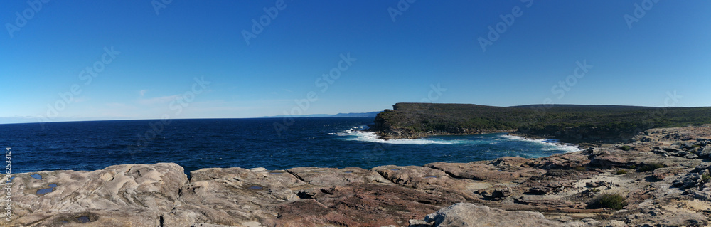 Beautiful panoramic view of coastal trail near Wattamolla Beach, Royal National Park, New South Wales, Australia