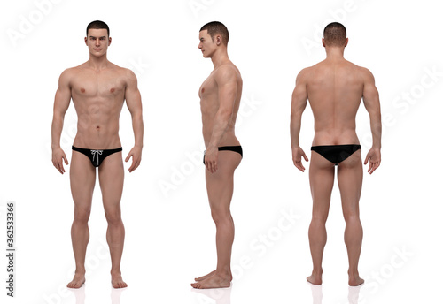 3D Rendering   Portrait of standing male mesomorph  muscular  body type 