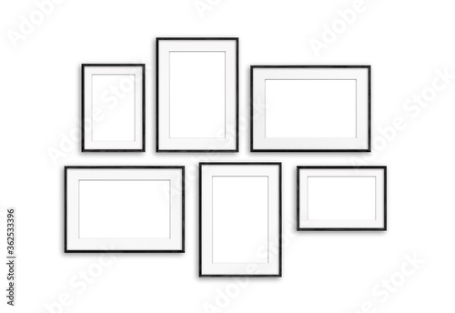 Black wooden photo frames collage isolated on white background