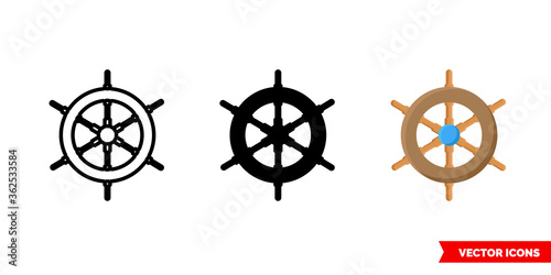 Steering wheel ship icon of 3 types. Isolated vector sign symbol.