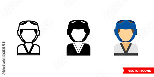 Taekwondo icon of 3 types. Isolated vector sign symbol.