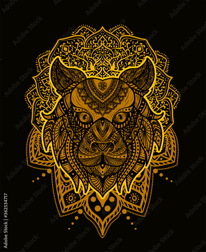 Tiger head floral tribal style with mandala pattern in black background-vector retro illustration. Tiger head floral tribal style with mandala pattern in black background-vector retro illustration.