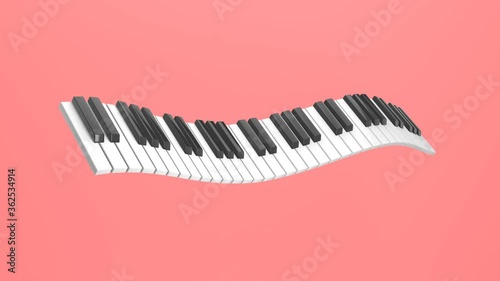 3d rendering abstract animation piano keys rhythmically bend, dance. Funny joke cartoon pop art style
