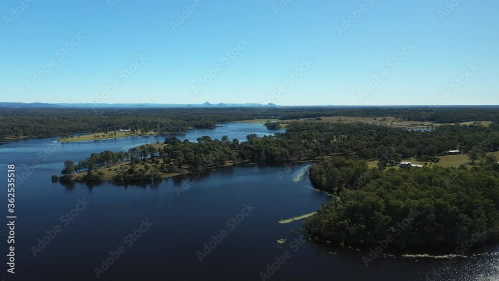 High wide drone shot over Lake Kurwongbah in Brisbane Queensland Australia. Looking North towards the Glass House Mountains 4k 25P High wide drone shot over Lake Kurwongbah in Brisbane Queensland Australia. Looking North towards the Glass House Mountains 4k 25P