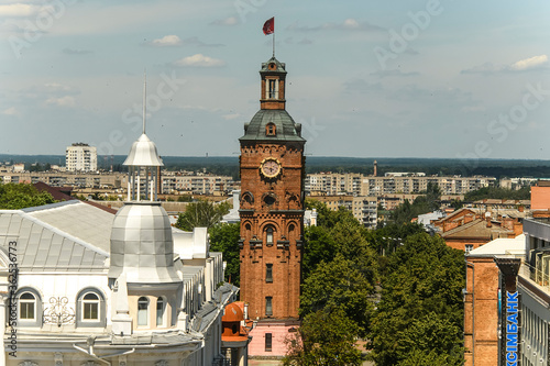 View to the old water tower, now museum in Historical center of Vinnytsia, Ukraine. July 2020 photo