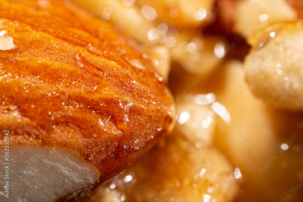 Ultra macro photo of a gourmet nut bar Ultra macro photo of a gourmet nut bar