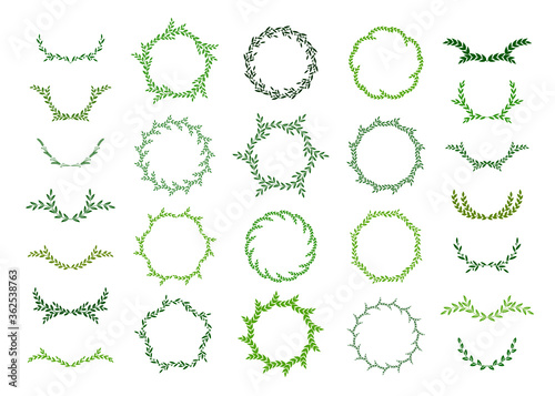 Set of green laurel foliate, wheat and olive wreaths. Can be used as design elements in heraldry on an award certificate, for invitations, quotes, greeting cards, blogs and more. Vector illustration.