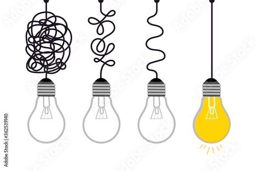 Simplification concept. Confused thoughts metaphor, search for new idea or creative thinking. Problem solution vector illustration