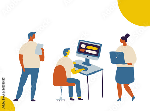 Tiny business people working together flat  vector illustration