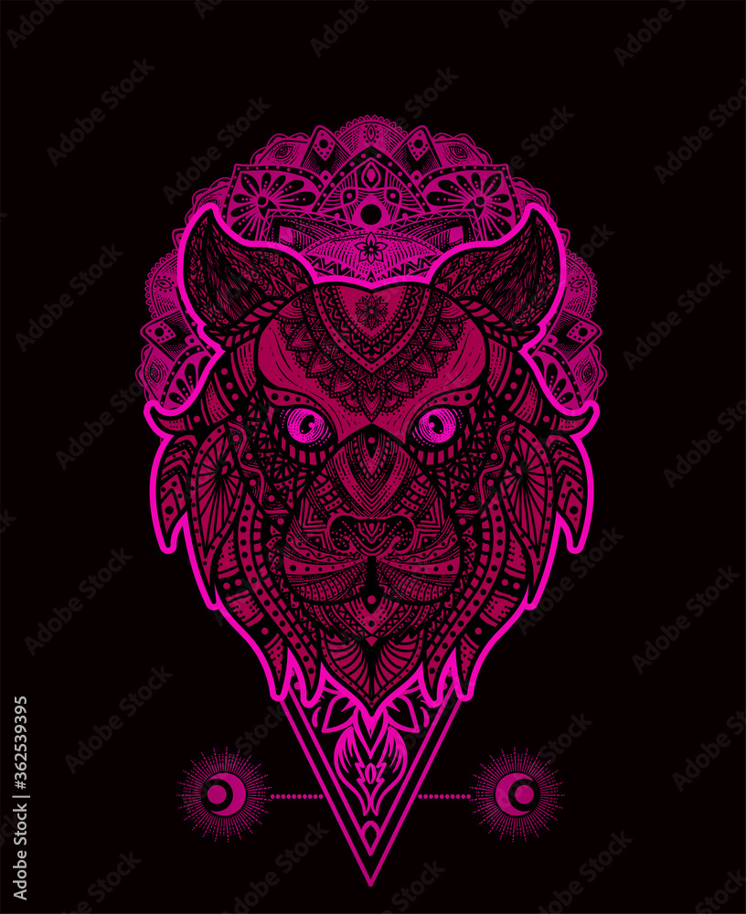 Fototapeta premium Tiger head floral tribal style with mandala pattern in black background-vector retro illustration.