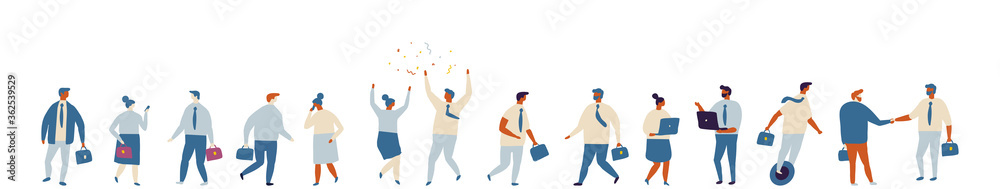 Tiny business people vector horizontal banner