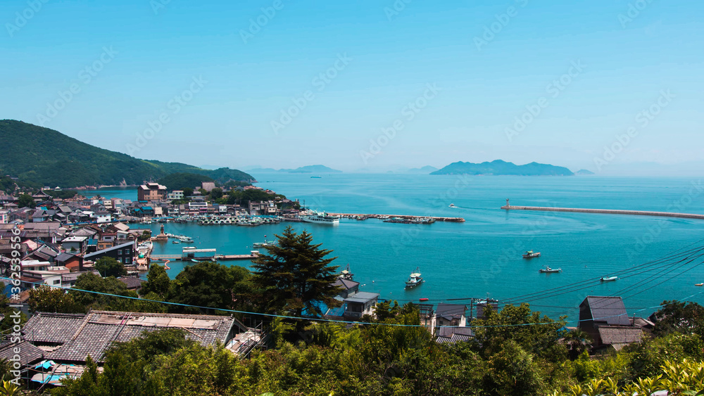 Tomonoura Port town and Seto Inland Sea landscape view.  Fukuyama, Hiroshima Prefecture, Japan.
