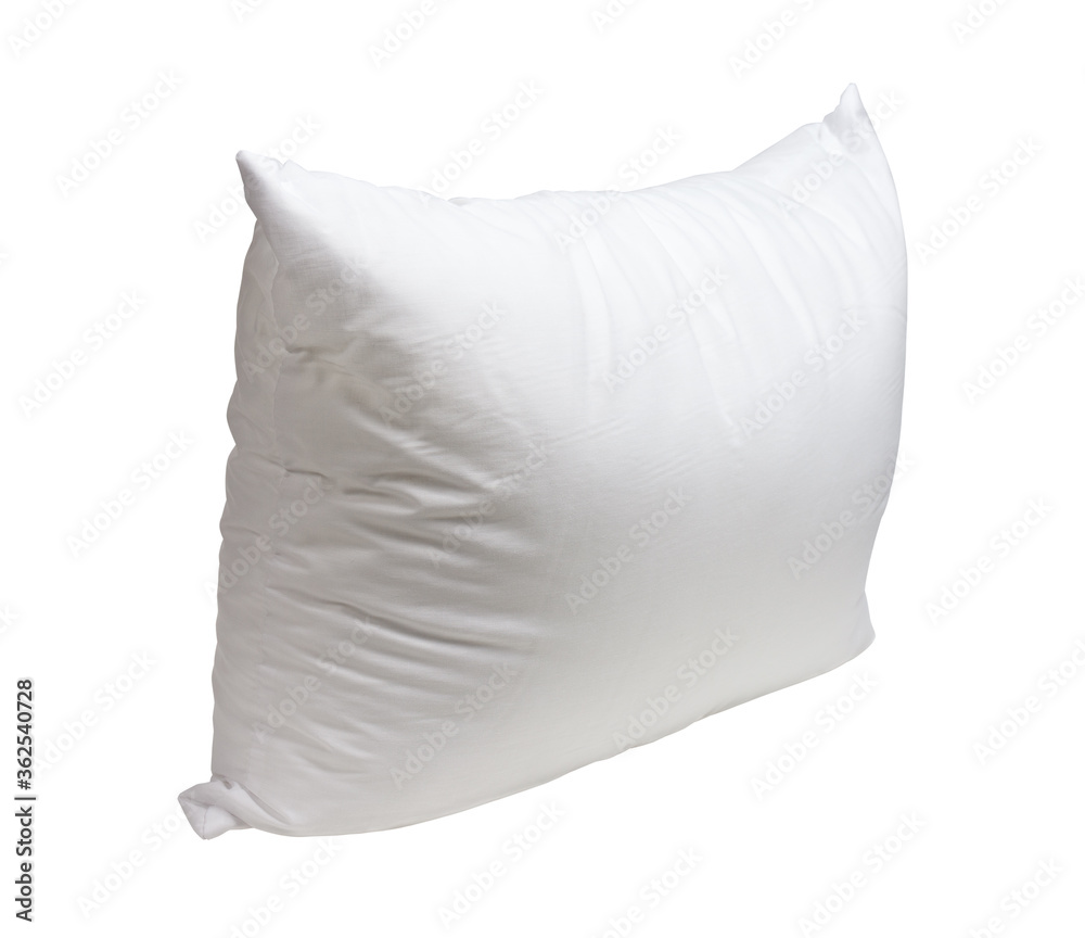 white rectangular pillow isolated on white background, 3/4 view