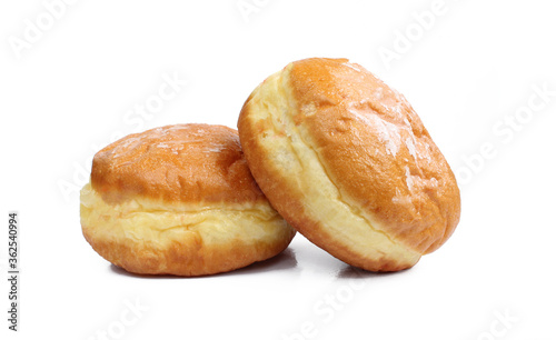 Tasty donuts isolated on white background. Doughnuts filled with jam and sugar on it