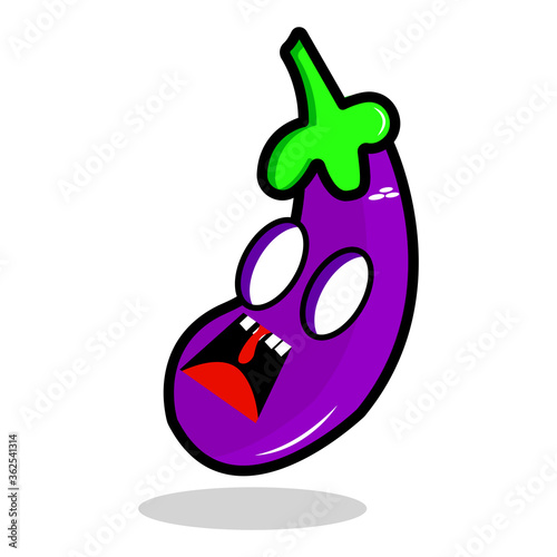 illustration vector of funny cartoon eggplant with expression. isolated on white background. vegetable icon.