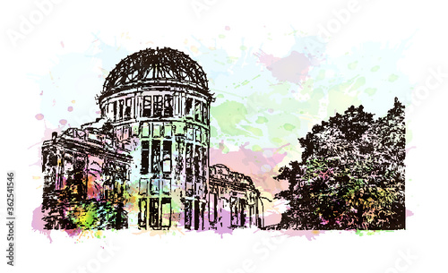 Building view with landmark of Hand drawn sketch illustration in vector.