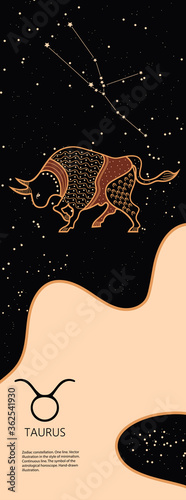 Zodiac background. Constellation Taurus. Antique style. Vertical banner.