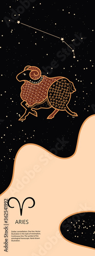 Zodiac background. Constellation Aries. Antique style. Vertical banner.