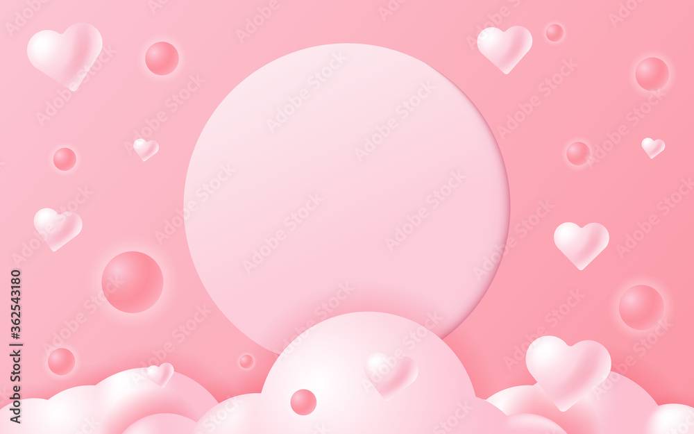 Pink background with floating heart above cloud.
