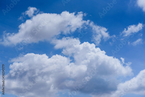 Blue sky with white clouds in a day, Summer season, Nature background