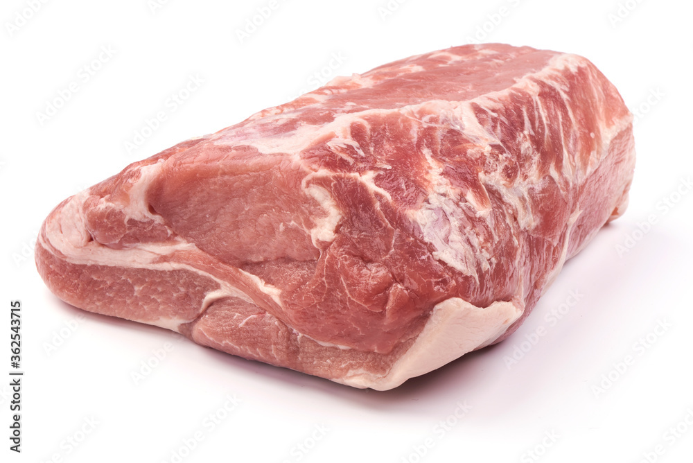 Raw pork neck boneless, isolated on white background. Close-up