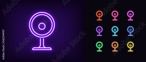 Neon webcam icon. Glowing neon internet camera sign