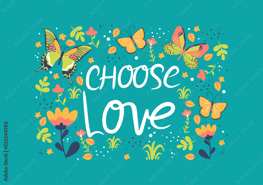 Greeting card with lettering and butterflies. Vector graphics.