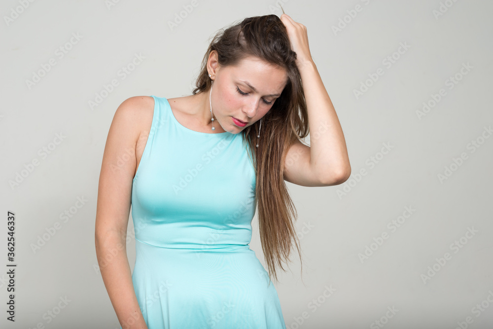Portrait of young beautiful woman with brown hair Portrait of young beautiful woman with brown hair