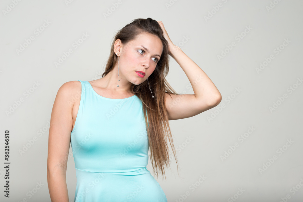 Portrait of young beautiful woman with brown hair Portrait of young beautiful woman with brown hair