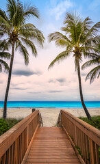 Fototapete Abstieg zum Strand Holzsteg zum Hollywood Beach Florida  © Nancy Pauwels