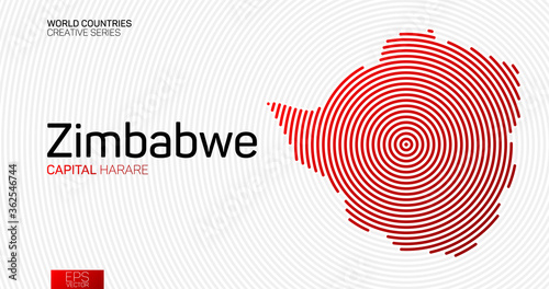 Abstract map of Zimbabwe with red circle lines