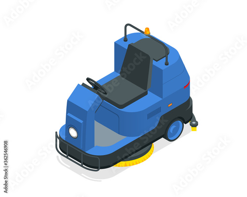 Isometric floor washing machine isolated on white background. Floor care and cleaning services.