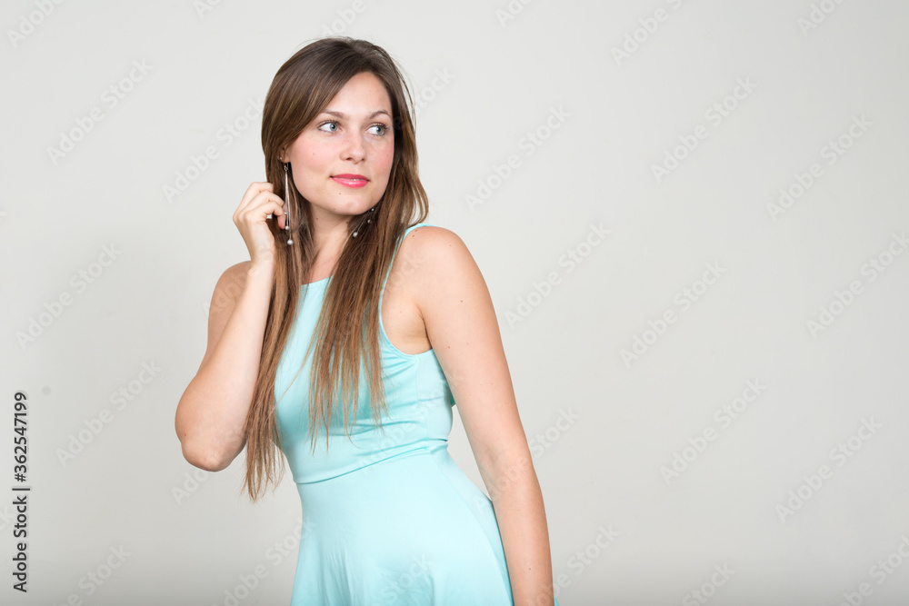 Portrait of young beautiful woman with brown hair Portrait of young beautiful woman with brown hair
