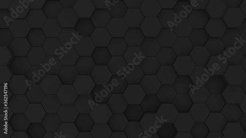 Abstract geometric black background with hexagons © Julia