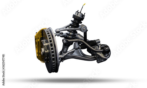 Car Front Axle. Sports car front suspension. Automotive industry components.