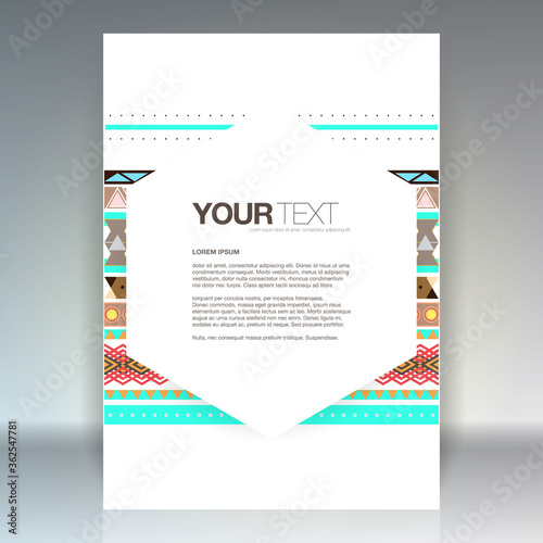 Abstract colorful pattern flyer design with a hexagon shape text box Eps 10 stock vector illustration
