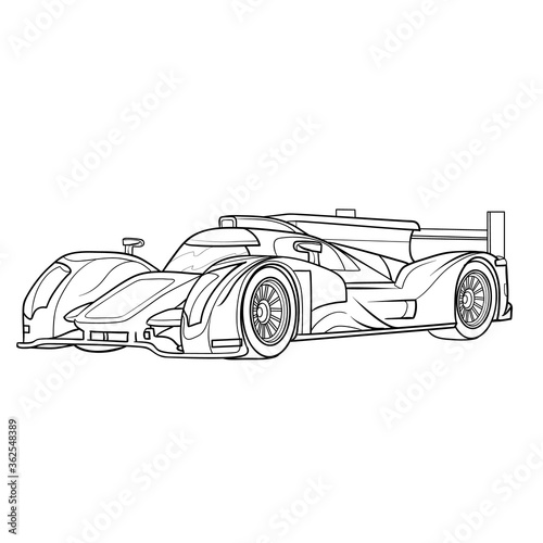 racing car sketch, ship, coloring book, isolated object on white background, vector illustration,
