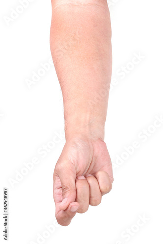 Male asian hand gestures isolated over the white background. Hand Grab Thing with fingers Action.
