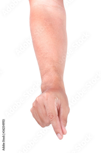 Male asian hand gestures isolated over the white background. Hand Grab Thing with fingers Action.