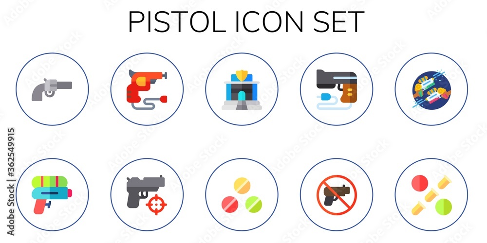 Modern Simple Set of pistol Vector flat Icons