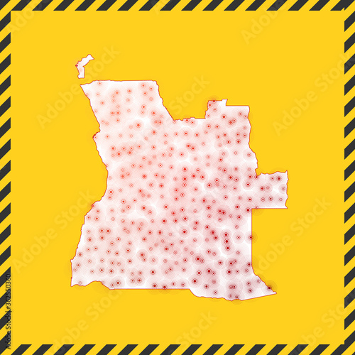 Angola closed - virus danger sign. Lock down country icon. Black striped border around map with virus spread concept. Vector illustration.