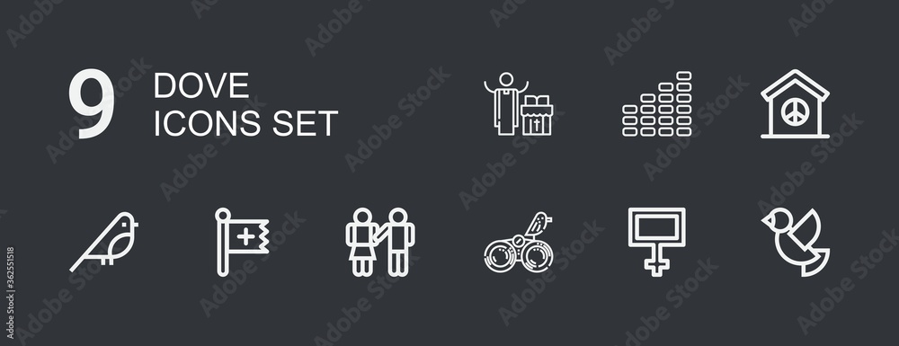 Editable 9 dove icons for web and mobile Editable 9 dove icons for web and mobile