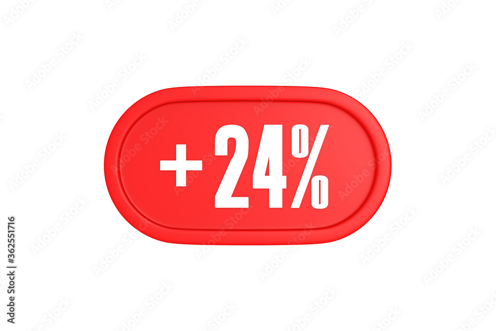24 Percent increase 3d sign in red color isolated on white background, 3d illustration. 24 Percent increase 3d sign in red color isolated on white background, 3d illustration.
