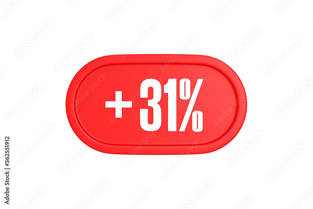 31 Percent increase 3d sign in red color isolated on white background, 3d illustration. 31 Percent increase 3d sign in red color isolated on white background, 3d illustration.