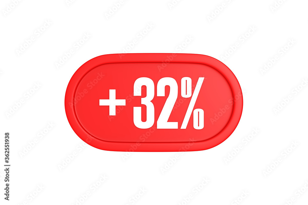 32 Percent increase 3d sign in red color isolated on white background, 3d illustration. 32 Percent increase 3d sign in red color isolated on white background, 3d illustration.