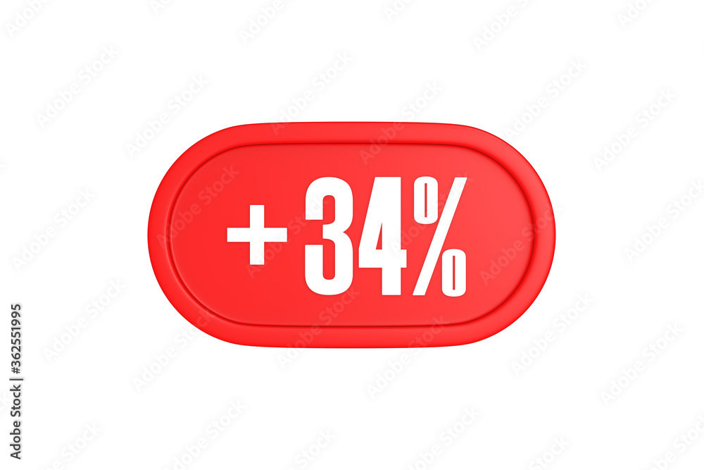 34 Percent increase 3d sign in red color isolated on white background, 3d illustration. 34 Percent increase 3d sign in red color isolated on white background, 3d illustration.
